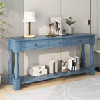 Long Narrow Console Table with Storage, Retro Wood Entryway Table with 3 Drawers and Bottom Shelf, Wood Side Table for Living Room and Hallway