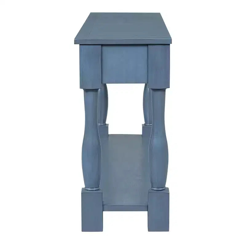 Long Narrow Console Table with Storage, Retro Wood Entryway Table with 3 Drawers and Bottom Shelf, Wood Side Table for Living Room and Hallway