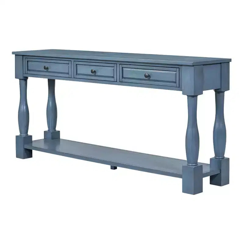 Long Narrow Console Table with Storage, Retro Wood Entryway Table with 3 Drawers and Bottom Shelf, Wood Side Table for Living Room and Hallway