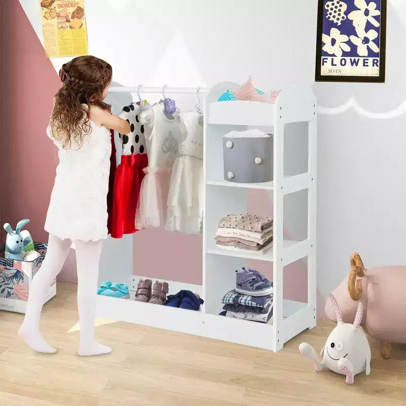 Costway Kids Dress up Storage Hanging Armoire Dresser Costume Closet w/ Mirror Shelves