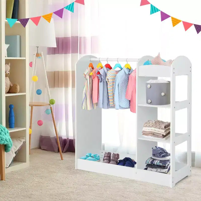 Costway Kids Dress up Storage Hanging Armoire Dresser Costume Closet w/ Mirror Shelves