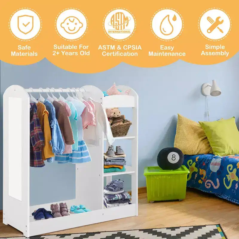 Costway Kids Dress up Storage Hanging Armoire Dresser Costume Closet w/ Mirror Shelves
