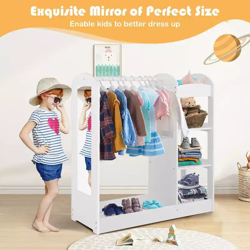 Costway Kids Dress up Storage Hanging Armoire Dresser Costume Closet w/ Mirror Shelves