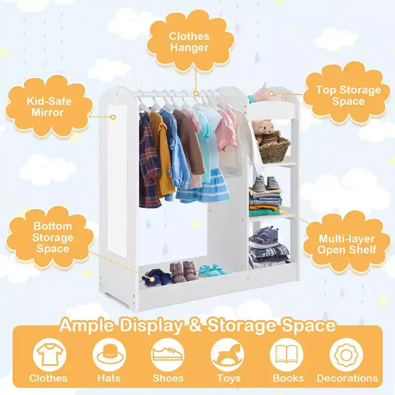Costway Kids Dress up Storage Hanging Armoire Dresser Costume Closet w/ Mirror Shelves