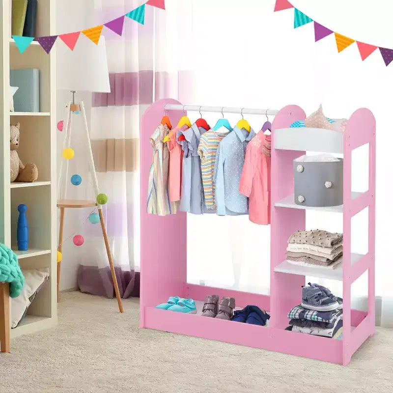 Costway Kids Dress up Storage Hanging Armoire Dresser Costume Closet w/ Mirror Shelves