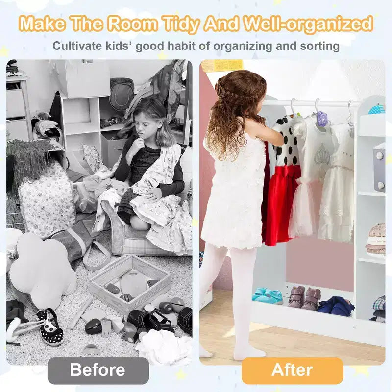 Costway Kids Dress up Storage Hanging Armoire Dresser Costume Closet w/ Mirror Shelves