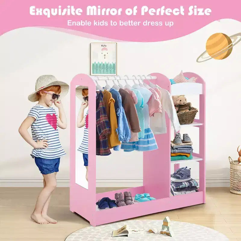 Costway Kids Dress up Storage Hanging Armoire Dresser Costume Closet w/ Mirror Shelves