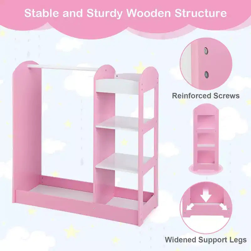 Costway Kids Dress up Storage Hanging Armoire Dresser Costume Closet w/ Mirror Shelves