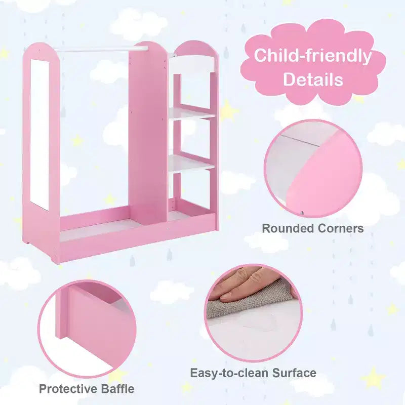 Costway Kids Dress up Storage Hanging Armoire Dresser Costume Closet w/ Mirror Shelves