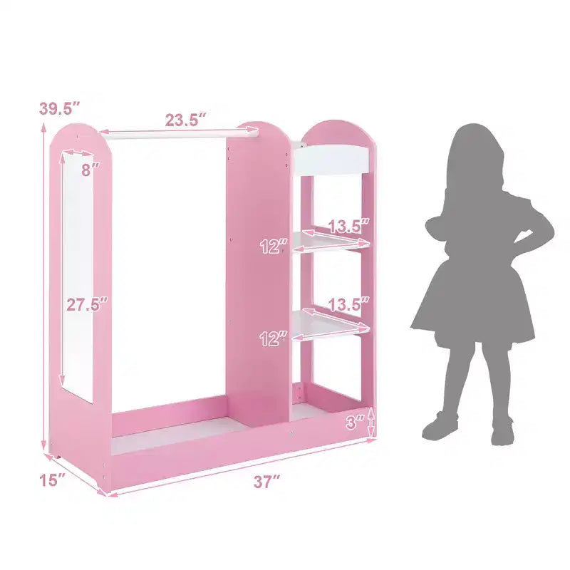 Costway Kids Dress up Storage Hanging Armoire Dresser Costume Closet w/ Mirror Shelves