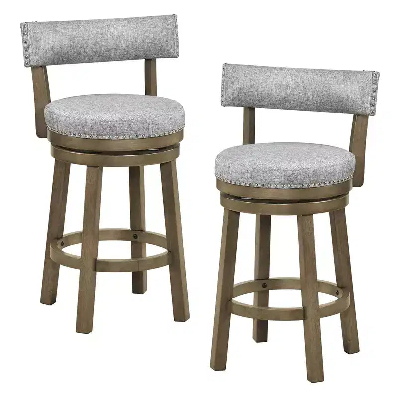 Costway Set of 2 Upholstered Swivel Bar Stools Wooden Counter Height Kitchen Chairs Gray