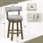 Costway Set di 2 Sgabelli da Bar Girevoli Imbottiti, Sedie da Cucina in Legno Altezza Contatore, Grigio
