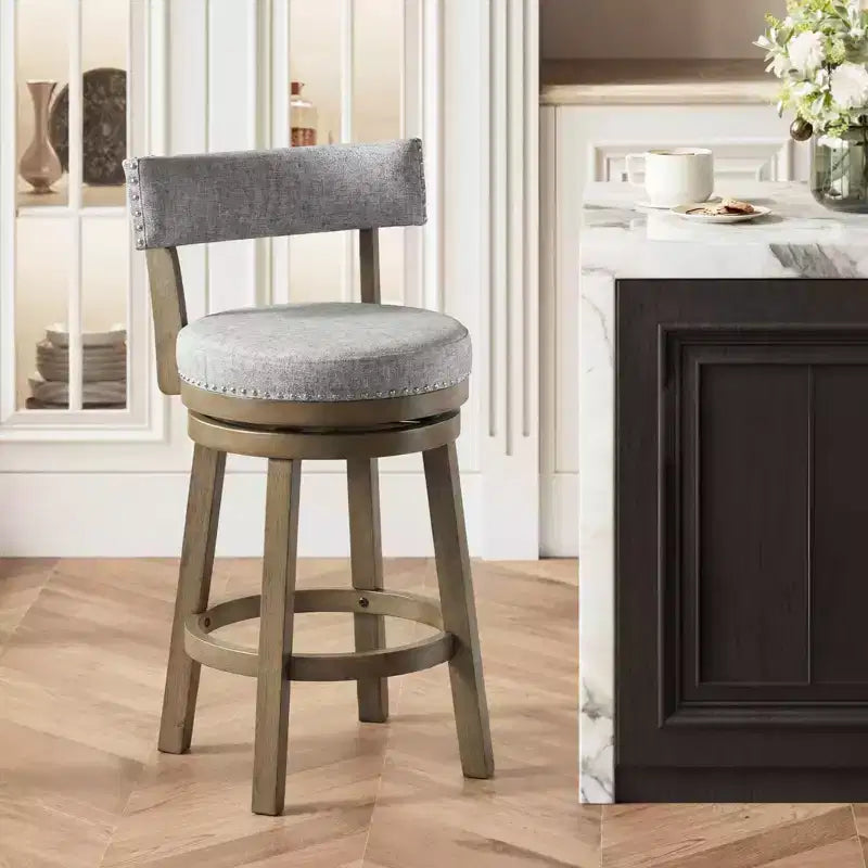 Costway Set di 2 Sgabelli da Bar Girevoli Imbottiti, Sedie da Cucina in Legno Altezza Contatore, Grigio