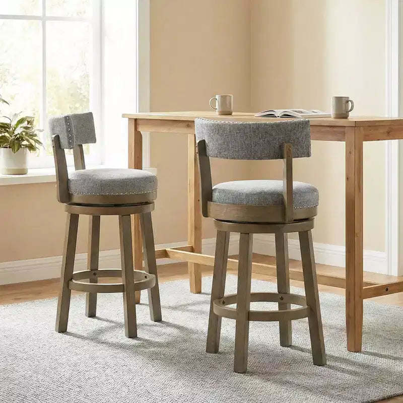 Costway Set di 2 Sgabelli da Bar Girevoli Imbottiti, Sedie da Cucina in Legno Altezza Contatore, Grigio