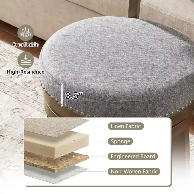 Costway Set di 2 Sgabelli da Bar Girevoli Imbottiti, Sedie da Cucina in Legno Altezza Contatore, Grigio