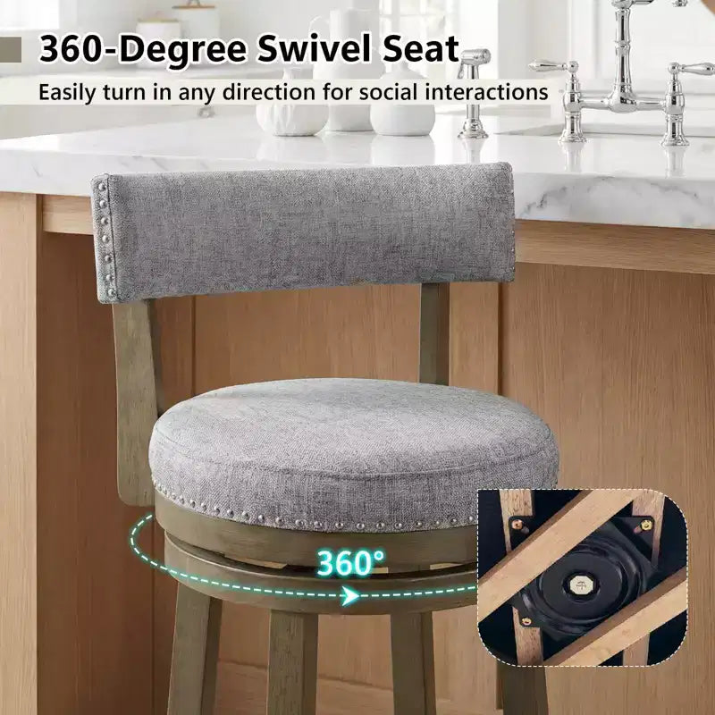 Costway Set di 2 Sgabelli da Bar Girevoli Imbottiti, Sedie da Cucina in Legno Altezza Contatore, Grigio