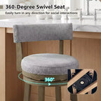 Costway Set di 2 Sgabelli da Bar Girevoli Imbottiti, Sedie da Cucina in Legno Altezza Contatore, Grigio