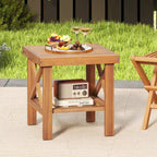 Costway 2PCS Outdoor Side Table Acacia Wood Adirondack Table w/ Storage Shelf Natural