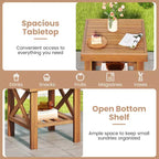 Costway 2PCS Outdoor Side Table Acacia Wood Adirondack Table w/ Storage Shelf Natural