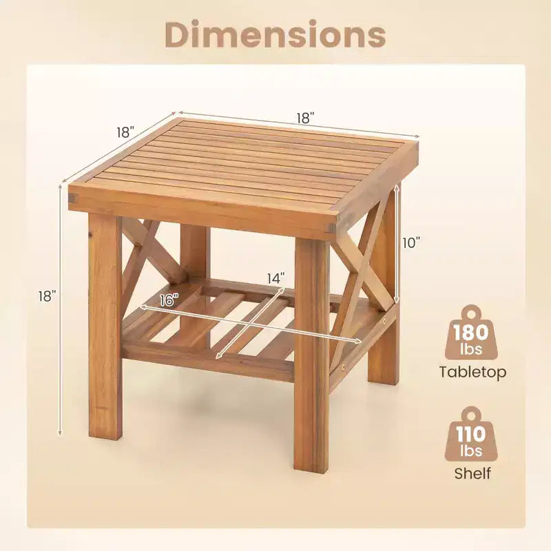 Costway 2PCS Outdoor Side Table Acacia Wood Adirondack Table w/ Storage Shelf Natural