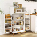 Costway Kitchen Pantry Cabinet Power Outlet & APP Control LED Lights Acrylic Flip Door