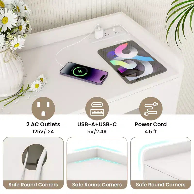 Costway Kitchen Pantry Cabinet Power Outlet & APP Control LED Lights Acrylic Flip Door