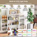 Costway Kitchen Pantry Cabinet Power Outlet & APP Control LED Lights Acrylic Flip Door