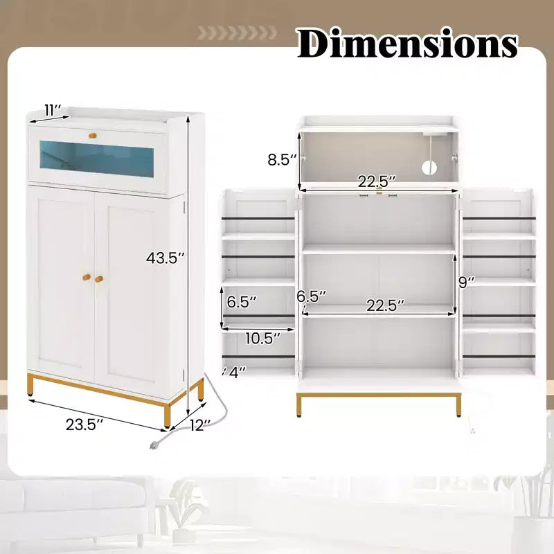 Costway Kitchen Pantry Cabinet Power Outlet & APP Control LED Lights Acrylic Flip Door