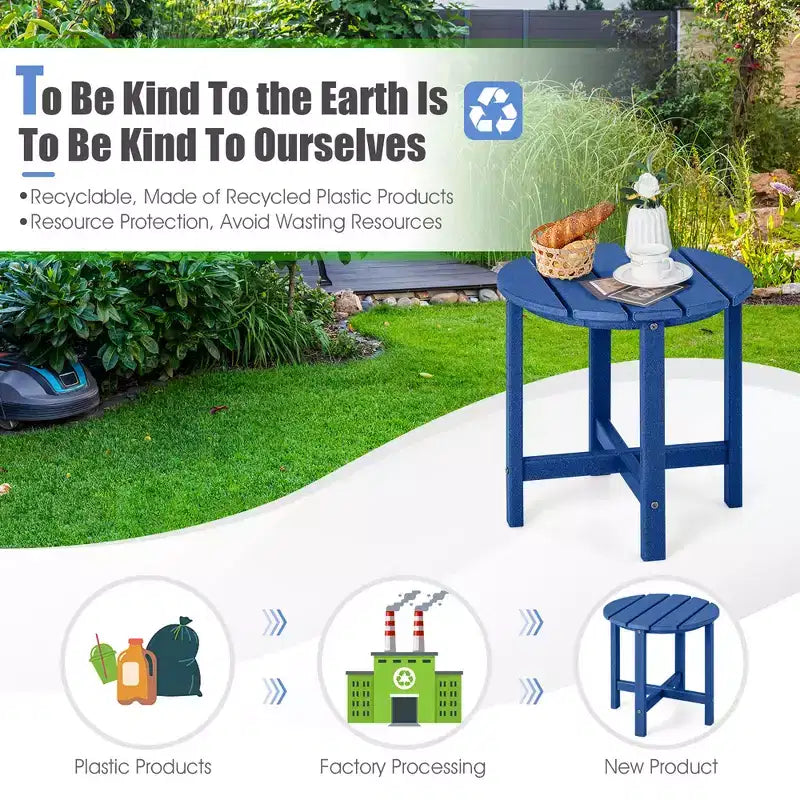 Costway 2 TAVOLINI LATERALI DA ESTERNO ROTONDI 18" in HDPE Resistente alle Intemperie, Tavolini da Giardino, Tavolo Laterale per Patio, Blu Marino