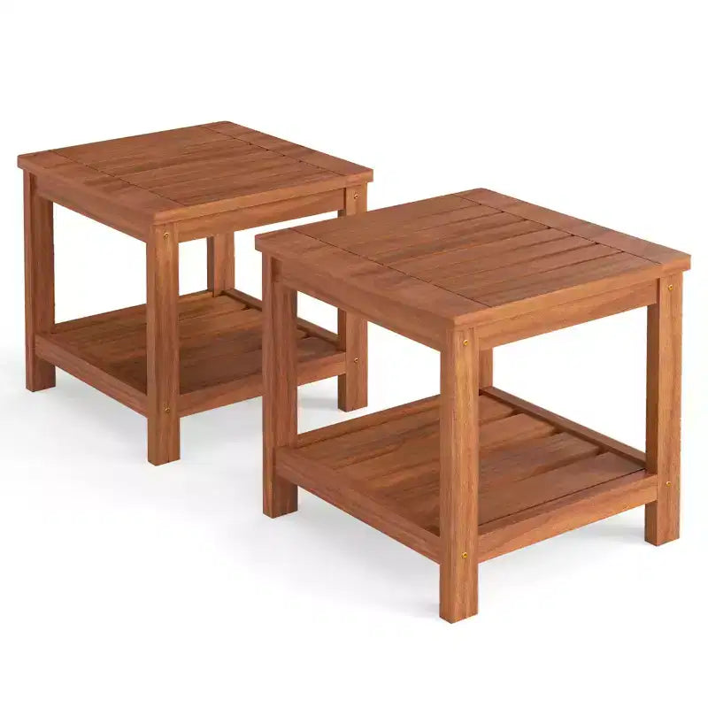 Costway 2PCS 2-Tier Adirondack Side Table w/ Slatted Tabletop Storage Shelf for Garden