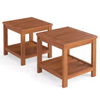 Costway 2PCS 2-Tier Adirondack Side Table w/ Slatted Tabletop Storage Shelf for Garden
