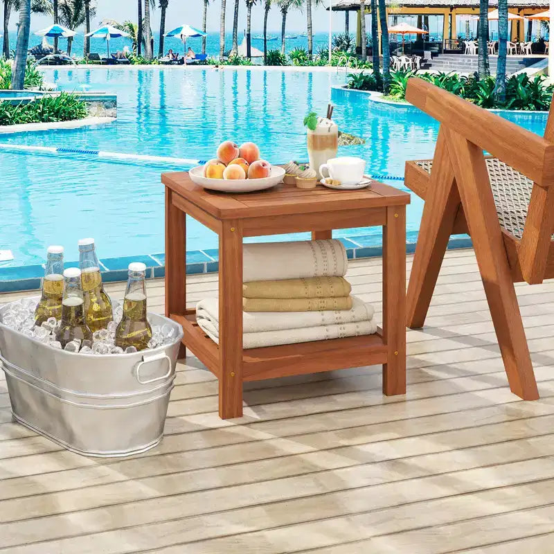 Costway 2PCS 2-Tier Adirondack Side Table w/ Slatted Tabletop Storage Shelf for Garden