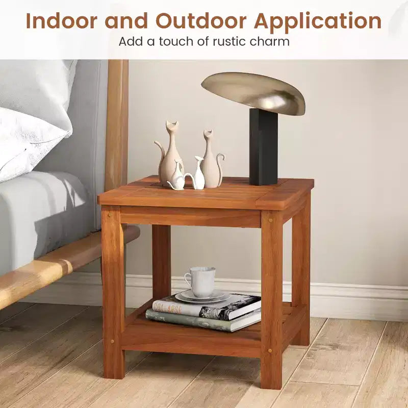 Costway 2PCS 2-Tier Adirondack Side Table w/ Slatted Tabletop Storage Shelf for Garden