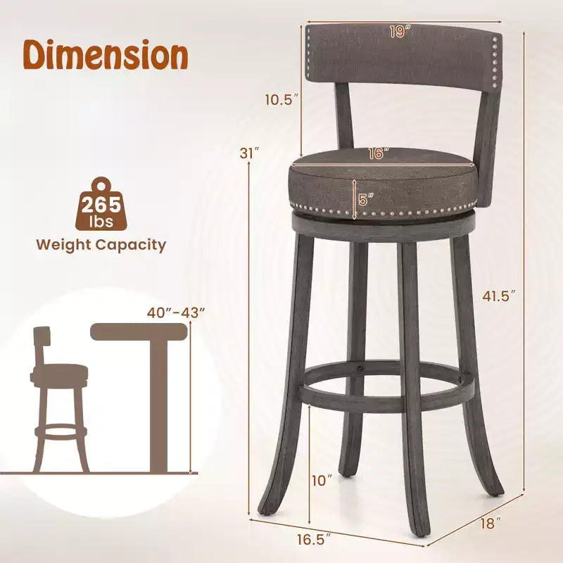 Costway, set di 4 sedie da bar con altezza 78 cm, con sedile girevole a 360° e seduta ammortizzata