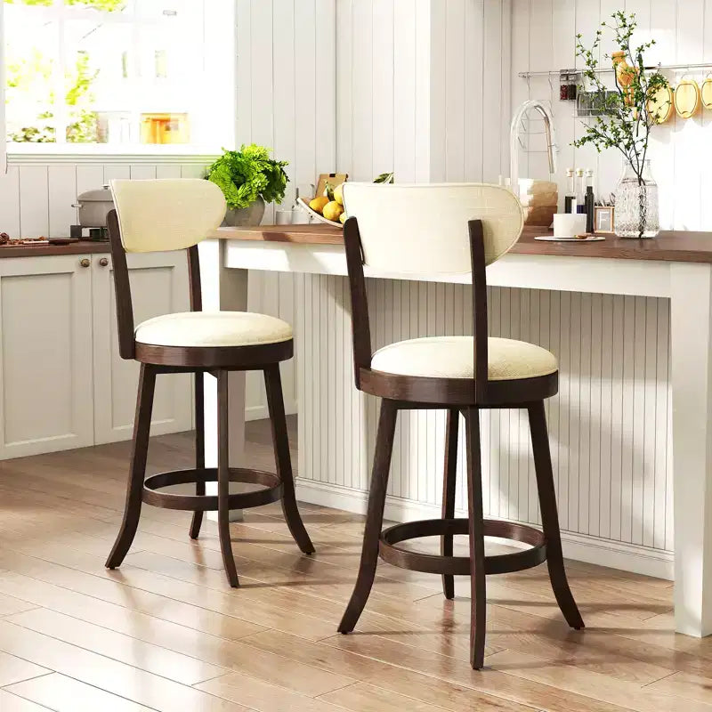 Costway 25.5 Counter Height Chairs Set of 2 w/ Padded Seat & Backrest Rubber Wood