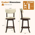 Costway 25.5 Counter Height Chairs Set of 2 w/ Padded Seat & Backrest Rubber Wood
