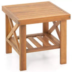 Costway Outdoor Side Table Acacia Wood Adirondack Table w/ Storage Shelf Natural