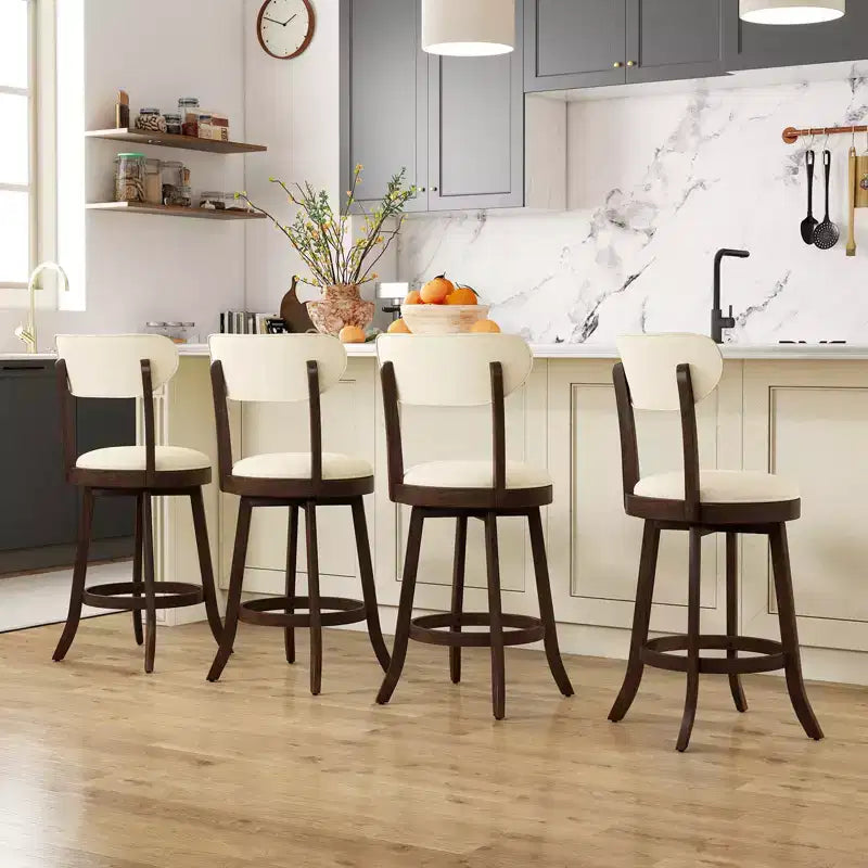 Costway 25.5 Counter Height Chairs Set of 4 w/ Padded Seat & Backrest Rubber Wood