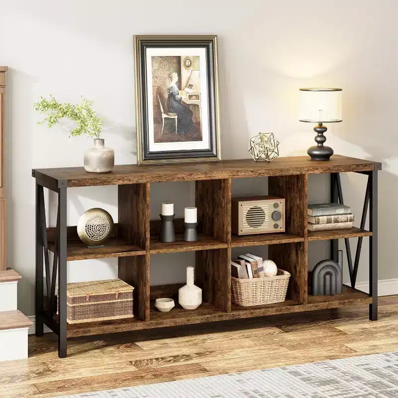 Scaffale da libreria con 8 cubi, organizer a 3 livelli orizzontale, libreria a console da 62 pollici, libreria industriale per l'ingresso, per il soggiorno