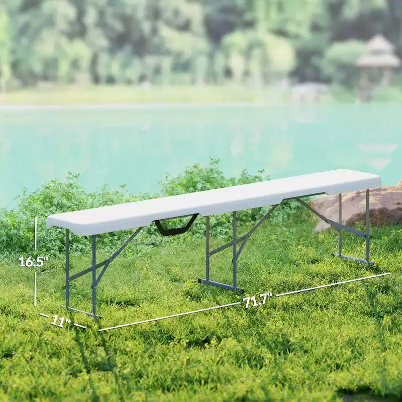 Confezione da 2 panche pieghevoli portatili da 1,8 m, panche pieghevoli in plastica con maniglia per il trasporto per il campeggio