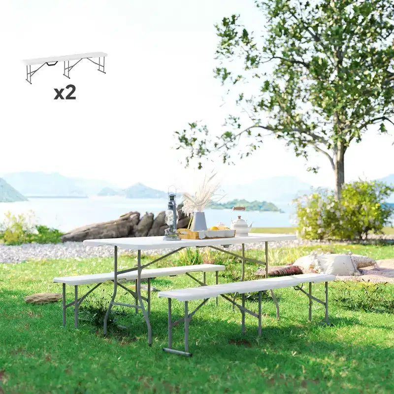 Confezione da 2 panche pieghevoli portatili da 1,8 m, panche pieghevoli in plastica con maniglia per il trasporto per il campeggio