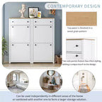 MAYEERTY Slim Tipping Bucket Shoe Cabinet Set, 4 Flip Drawers Wood Grain Top Adjustable Panel, White