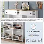 MAYEERTY Slim Tipping Bucket Shoe Cabinet Set, 4 Flip Drawers Wood Grain Top Adjustable Panel, White