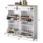 MAYEERTY Slim Tipping Bucket Shoe Cabinet Set, 4 Flip Drawers Wood Grain Top Adjustable Panel, White
