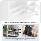 MAYEERTY Slim Tipping Bucket Shoe Cabinet Set, 4 Flip Drawers Wood Grain Top Adjustable Panel, White