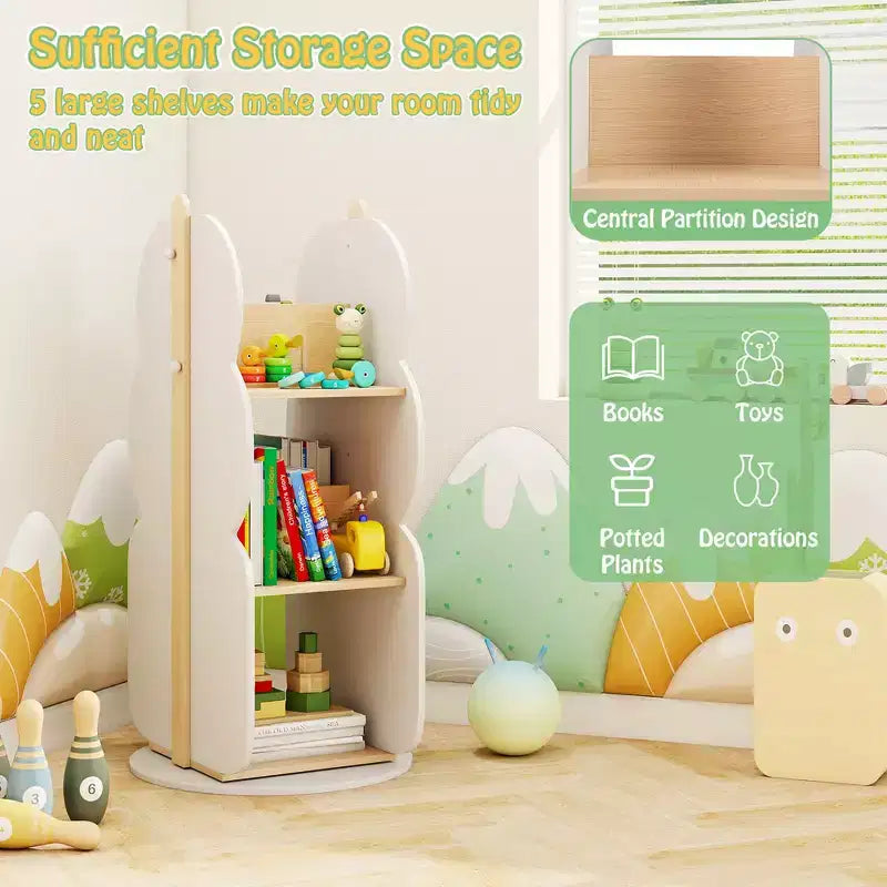 Costway Kid's Rotating Bookshelf w/5 Shelves 360 Rotatable Display Shelf for Kid's Room