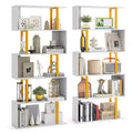 Costway 2 PCS 5-Tier Geometric Bookcase 62-Inch S-Shaped Bookshelf w/ Metal Frame Gold