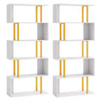 Costway 2 PCS 5-Tier Geometric Bookcase 62-Inch S-Shaped Bookshelf w/ Metal Frame Gold