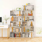 Costway 2 PCS 5-Tier Geometric Bookcase 62-Inch S-Shaped Bookshelf w/ Metal Frame Gold