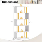 Costway 2 PCS 5-Tier Geometric Bookcase 62-Inch S-Shaped Bookshelf w/ Metal Frame Gold